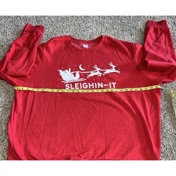 Red Sleighin It Crewneck Christmas Santa Reindeer Holiday Sweatshirt 3XL 54-56 - Picture 7 of 8